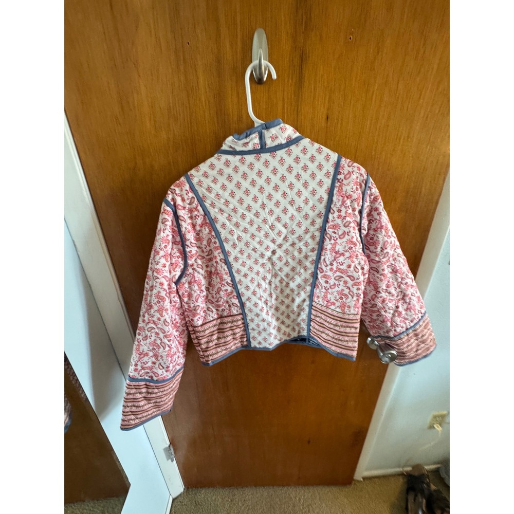 Reversible Quilted Jacket Navy Blue Red Floral Paisley Boho Open Front Cropped - Picture 4 of 4